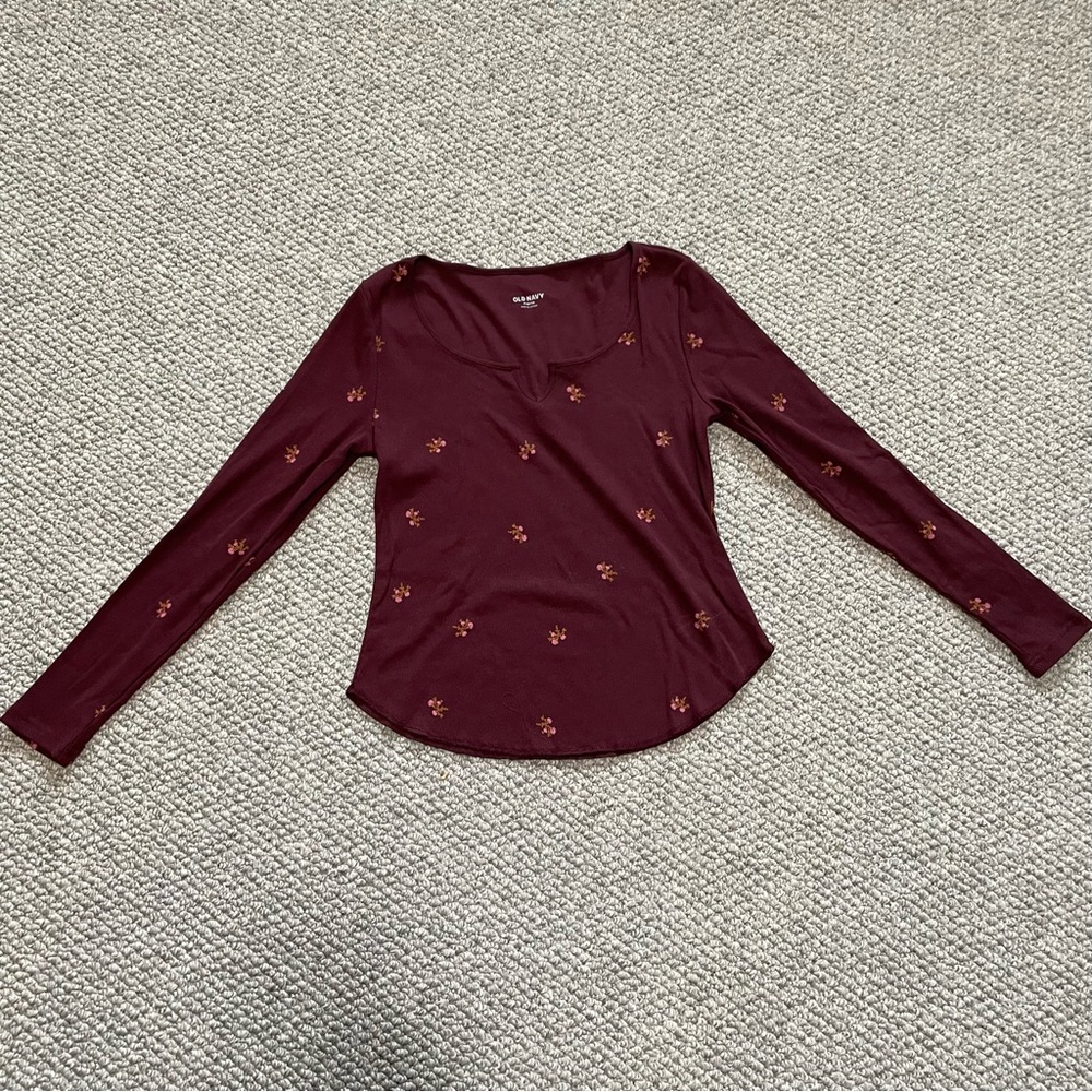 Old Navy Long-Sleeve Rib-Knit T-Shirt Size Medium Petite